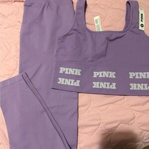 PINK Victoria's Secret Lavender Sports Bra & Legging Set Medium